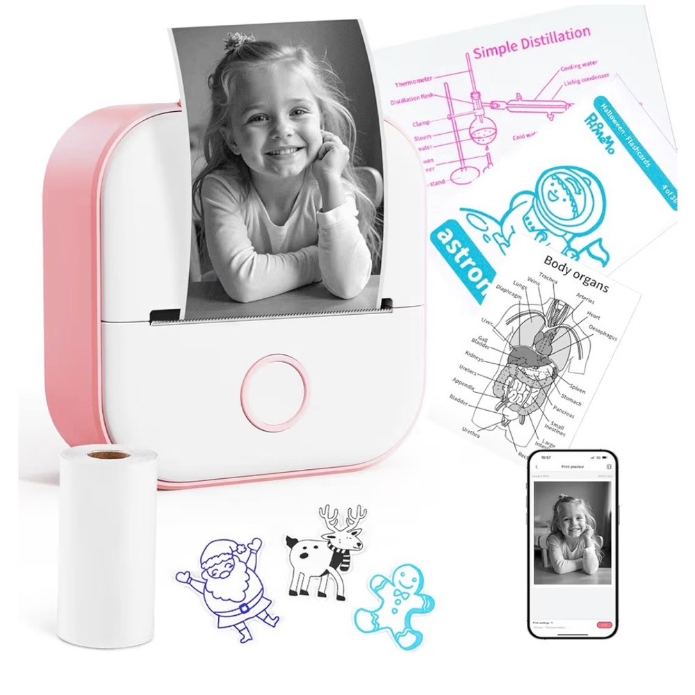 Portable Pink and White Photo Printer